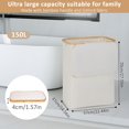thumbnail image 2 of Cesta de lavandería con tapa de 150 litros, cesta grande con mango de bambú, organizador plegable para ropa sucia con 2 bolsas interiores extraíbles para ropa, juguetes, toallas, color beige, 2 of 17