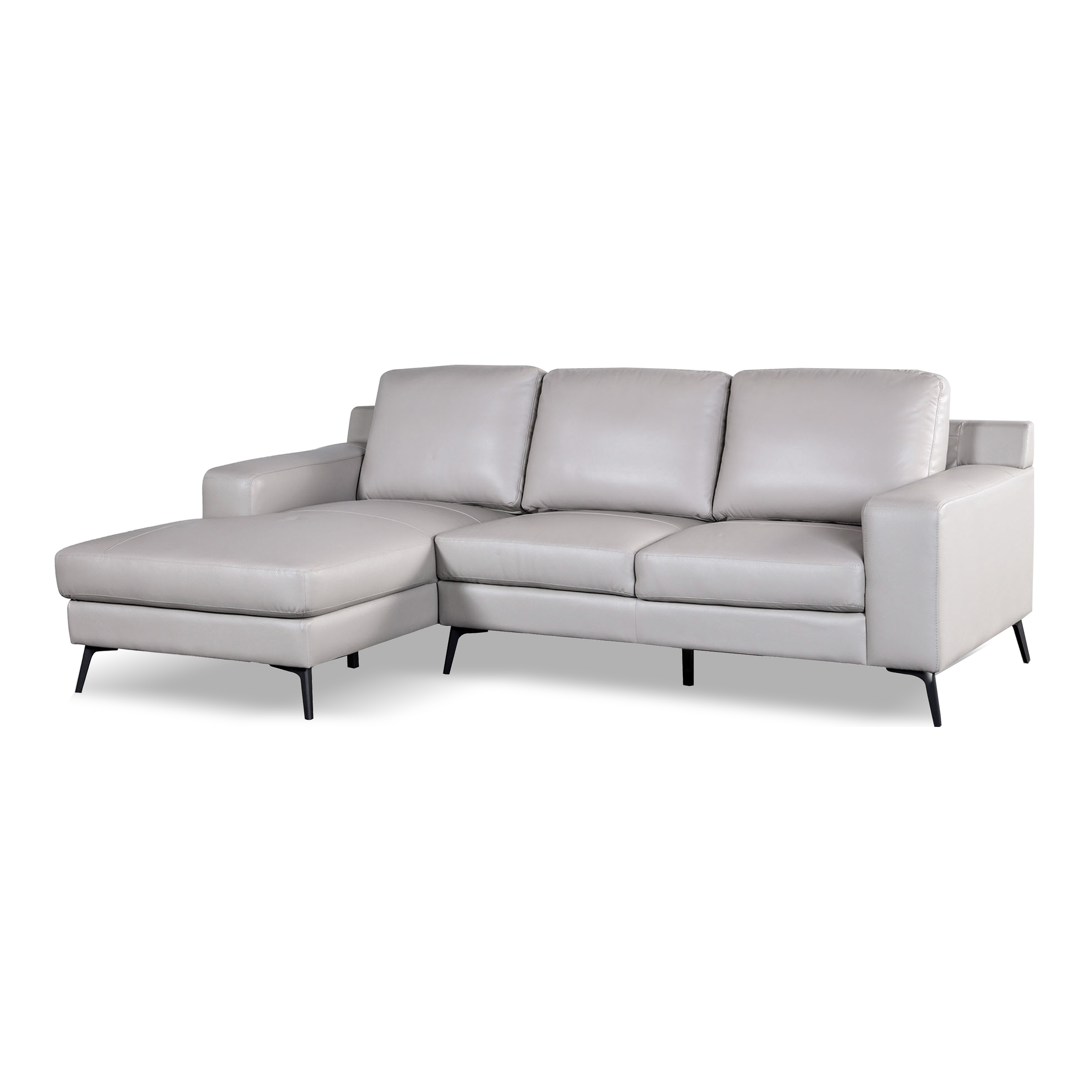 Furniture of America Teira Modern Left Arm Facing Faux Leather L-Shape Sectional, Light Gray