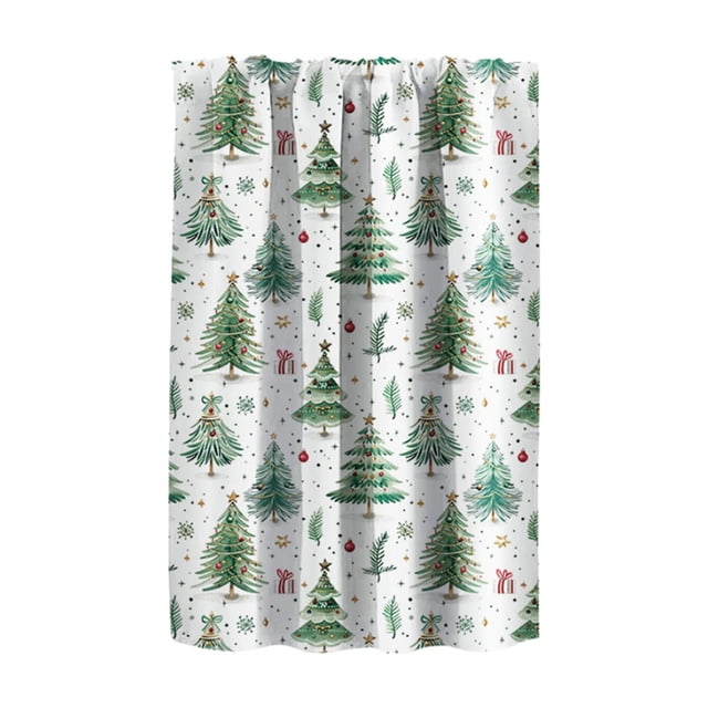 Christmas Kitchen Curtains 140 cm x 70 cm Green Christmas Tree Pattern Polyester Short Window Curtain with Rod Pocket