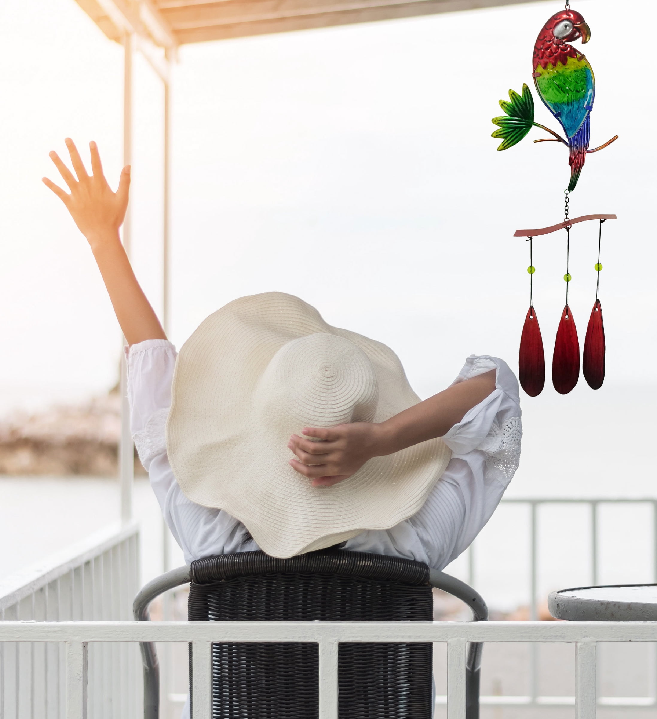 CoTa Global Parrot Wind Chime - Handmade Glass & Metal Chime - Tropical Bird Hanging Decor - Colorful Home Decor Gift, Indoor and Outdoor Hanging Decoration For Porch, Patio, and Garden - 32.7 Inch