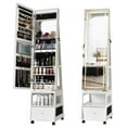 thumbnail image 1 of 360° Swivel Lockable Jewelry Armoire Cabinet with LED Light, Screen Interface Full-Length Mirror, 3 Drawers & Shelves, Large Capacity Storage Organizer, Freestanding for Bedroom – White, 1 of 8