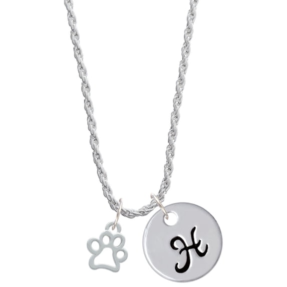 Delight Jewelry Silvertone Small Open Paw Silvertone Script Initial Disc - H - Charm Necklace, 20"+3"