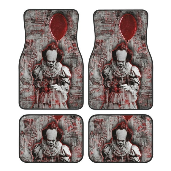 It Pennywise Horror Car Floor Mats Set of 4, Anti-Skid Universal Automotive Carpet Front Rear Floor Foot Pads Interior Accessories Decorative for Vehicle Car Truck SUV Van
