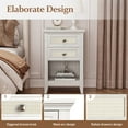 thumbnail image 6 of CozyHome Boho Rattan Wood Accent Nightstand with Drawer Set of 2, 27" Tall End Table with Storage, Grayish White Bedside Table, Chairside Couch Coffee Table Nursery Living Room Bedroom Furniture, 6 of 9