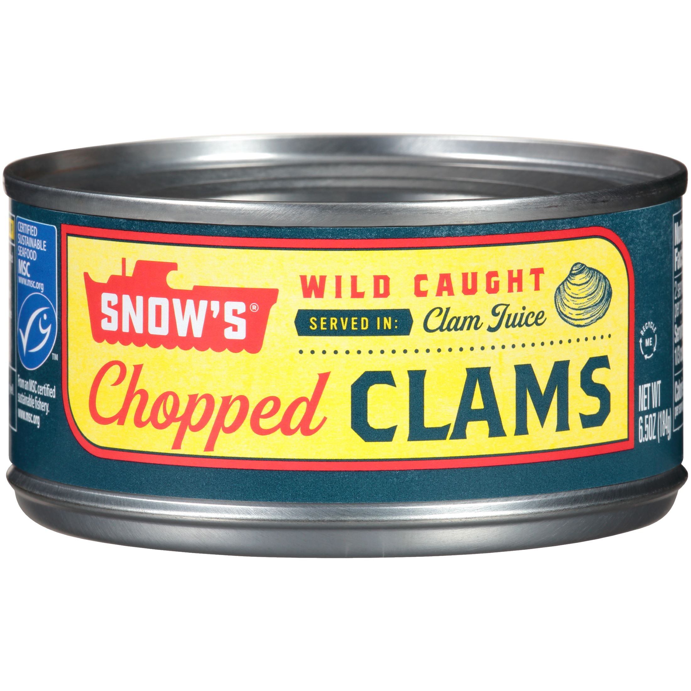 (6 pack) Snow's Wild Caught Chopped Clams in Clam Juice, 5g Protein per Serving, Shelf Stable Can, 6.5 oz