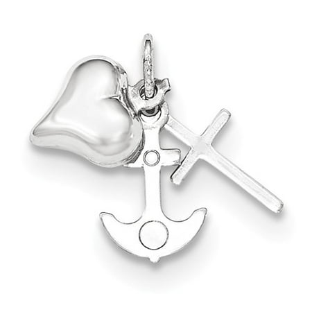 14K White Gold Heart, Cross and Anchor Pendant