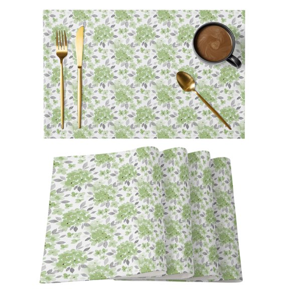 Green Floral Placemats Set of 6 Farmhouse Watercolor Flower Leaf Heat Insulation Washable Place Mats, Non-Slip Table Mats for Dining Table Party Kitchen Decor, 13x19 Inch