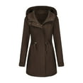 thumbnail image 4 of Breezora Oversized Casual Rain Jacket for Women with Drawstring Hood and Pockets Seasonal Water Resistant Coat L Size Coffee, 4 of 9