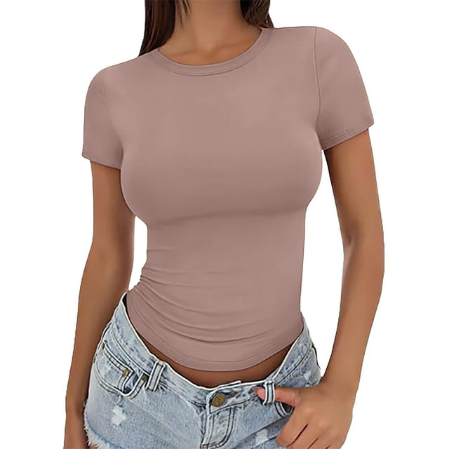 T-Shirt à Manches Courtes pour Femmes Articles en Liquidation T-Shirts Mélangeurs T-Shirt Court pour Femmes Chandail d'Été pour Filles Haut à Col Rond Fin pour Femmes Mode Manches Courtes