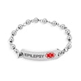 thumbnail image 2 of Epilepsy Medical Identification Medical ID Ball Bead Link Chain Bracelet Stainless Steel 7 Inch Custom Engraved, 2 of 4