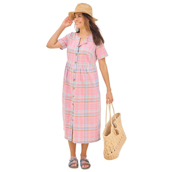 Woman Within Plus Size Short-Sleeve Seersucker Dress