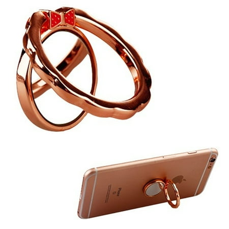 New Mirror Phone Valor Stylish Universal Roating 360 Degree Finger Grip Bowknot & Mirror Metal Ring Holder Stand for Mobile Phone / Tablet - Rose Gold ()