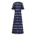 thumbnail image 4 of VEKDONE Women's Plus Size Maxi Dress Loose Fit Flowy Stripe Dresses Summer Short Sleeve V-Neck Tunics Long Dress Casual Lightweight T-shirt Dress, 4 of 6