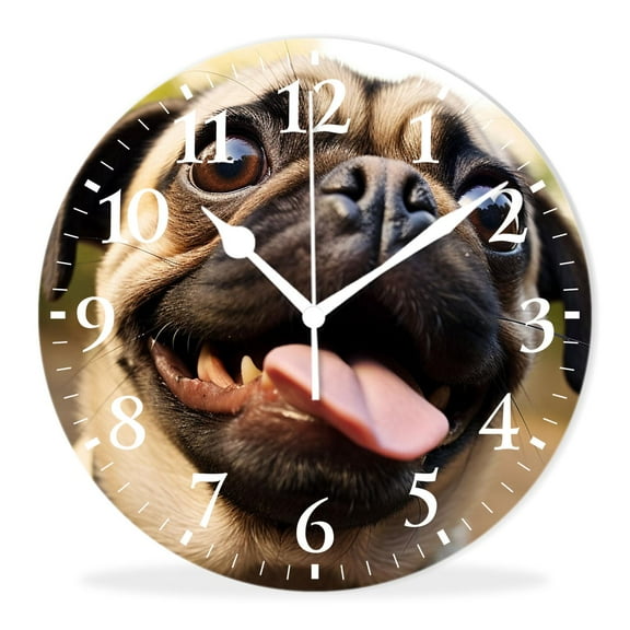 Modern Wall Clocks Non-Ticking Silent Battery Operated Analog Clock Decor Wall Clocks for Bathroom-Happy Pug Dog Art(10inch)