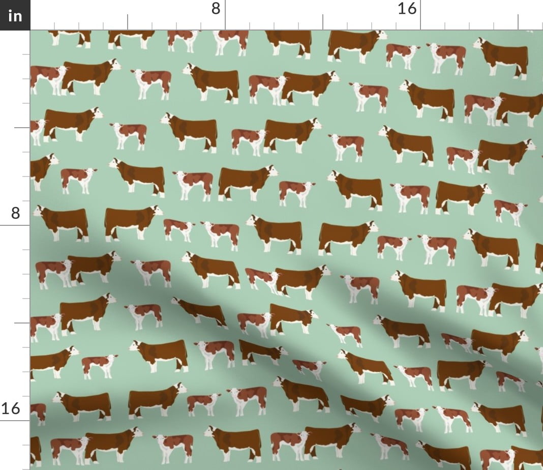 Spoonflower Fabric Hereford Cattle Cow Mint Calf Farm Animals Animal