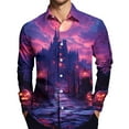 thumbnail image 4 of Domuza Men's Long Sleeve Shirts Halloween Novelty Horror Print Button Up T Shirt Casual Regular Fit Lapel Dress Shirts for Halloween Party Purple 2XL, 4 of 6