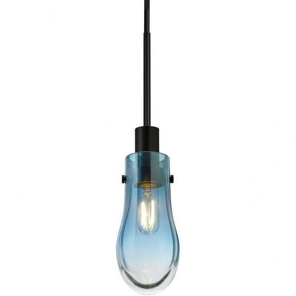 Besa Lighting - Wish - 1 Light Cord Pendant-Black Finish-Blue/Clear Glass