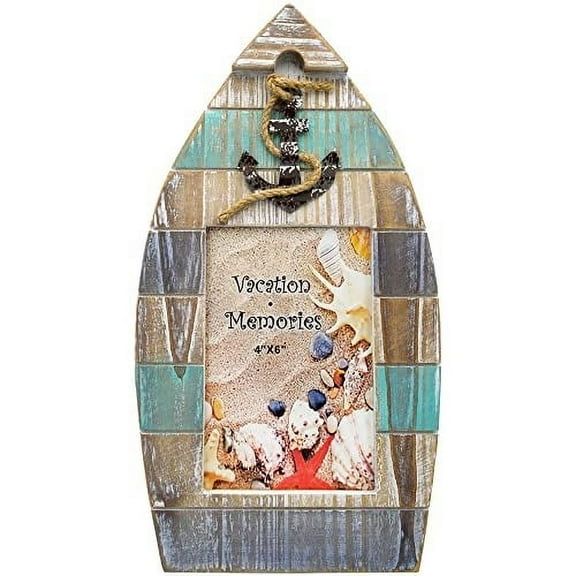 Photo Frame Nautical Themed Picture Frames - Holds a 4x6 Print, Wooden Boat Home Dcor Table Mount (Blue)