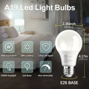 TJOY 6 Pack A19 LED Light Bulbs, 60 Watt Equivalent LED Bulb, Efficient 9W, Daylight 5000K, E26 Standard Base, Bright White Light Bulb, Non Dimmable, Energy Saving, 800LM, 80+ CRI, 120V, UL Listed