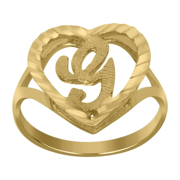10kt 10k Yellow Gold Womens Diamond-Cut Textured Heart Initial Letter G Band Ring