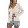 thumbnail image 3 of Women Crochet Long Sleeve Loose Casual Open Front Cardigan Drape Sweaters Boho Summer Beach Coverups Color L, 3 of 10
