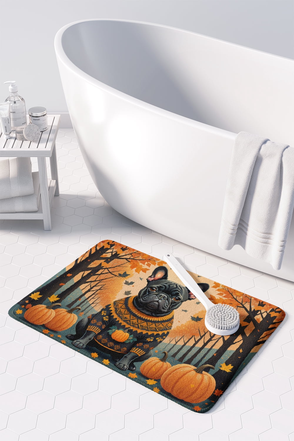 Carolines Treasures DAC1045RUG 19 x 27 in. Unisex Black French Bulldog Fall Memory Foam Kitchen Mat