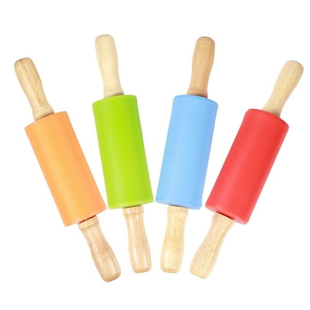 

CNMF 4PCS Mini Rolling Pin Wooden Handle Non‑Stick Silicone Rolling Pins For Home Kitchen Children Baking Tool Mini Rolling Pin Cookies Roller