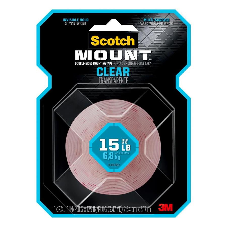 3M Clear Scotch-Mount Double-Sided Mounting Tape, Strips & Squares: 1 in x 125 in. (Clear)