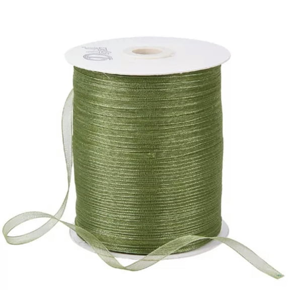 GKNET 500yards/Roll Sheer Organza Ribbon 6mm for Festive Decoration DIY Crafts-OliveDrab