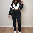 thumbnail image 2 of Unir Women Casual 2 Piece Sweatsuit, Brushed Polyester Color Block Zip Crop Top & Stretch Slim Jogger Pants Comfort Daily Outfit S-XXL True To Size, 2 of 5