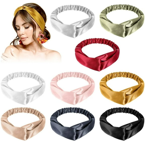 9-Piece Luxe Satin Hair Band Set, Stretchy Comfort & 9 Color Options, Elegant Twisted Headwrap for Skincare, Makeup, and Home Relaxation