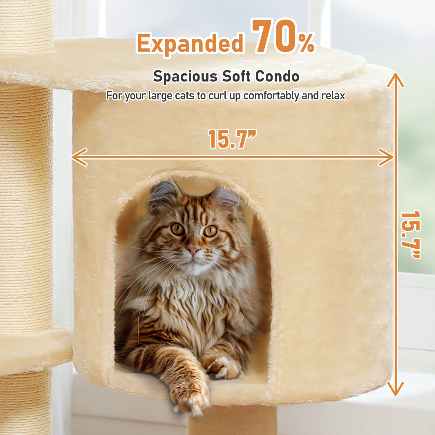 PEQULTI 50" Flower Cat Tree for Cats Indoor 4.1" Thick Scratching Post with 2-Layer Baseboard Beige
