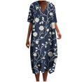 thumbnail image 2 of FcBaudy Robe Sans Manches Col en V, Robes pour Femmes, Robes d'Été pour Femmes Robes d'Été avec Poches Imprimées Col en V Ample Manches Courtes Robe en Polyester pour Femmes, 2 of 5