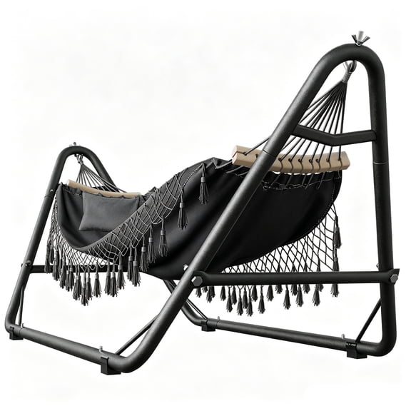 Yacona Hammock with Stand for Outside, Heavy Duty Steel Hammocks with Pillow for Backyard, Porch, Patio, Garden, Black