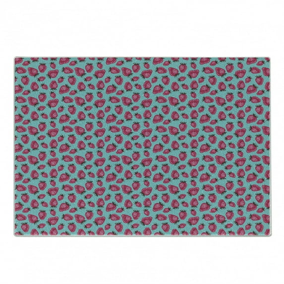 Strawberry Cutting Board, Repeating Pattern with Abstract Modern Design Summer Fruit, Decorative Tempered Glass Cutting and Serving Board, in 3 Sizes, by Ambesonne