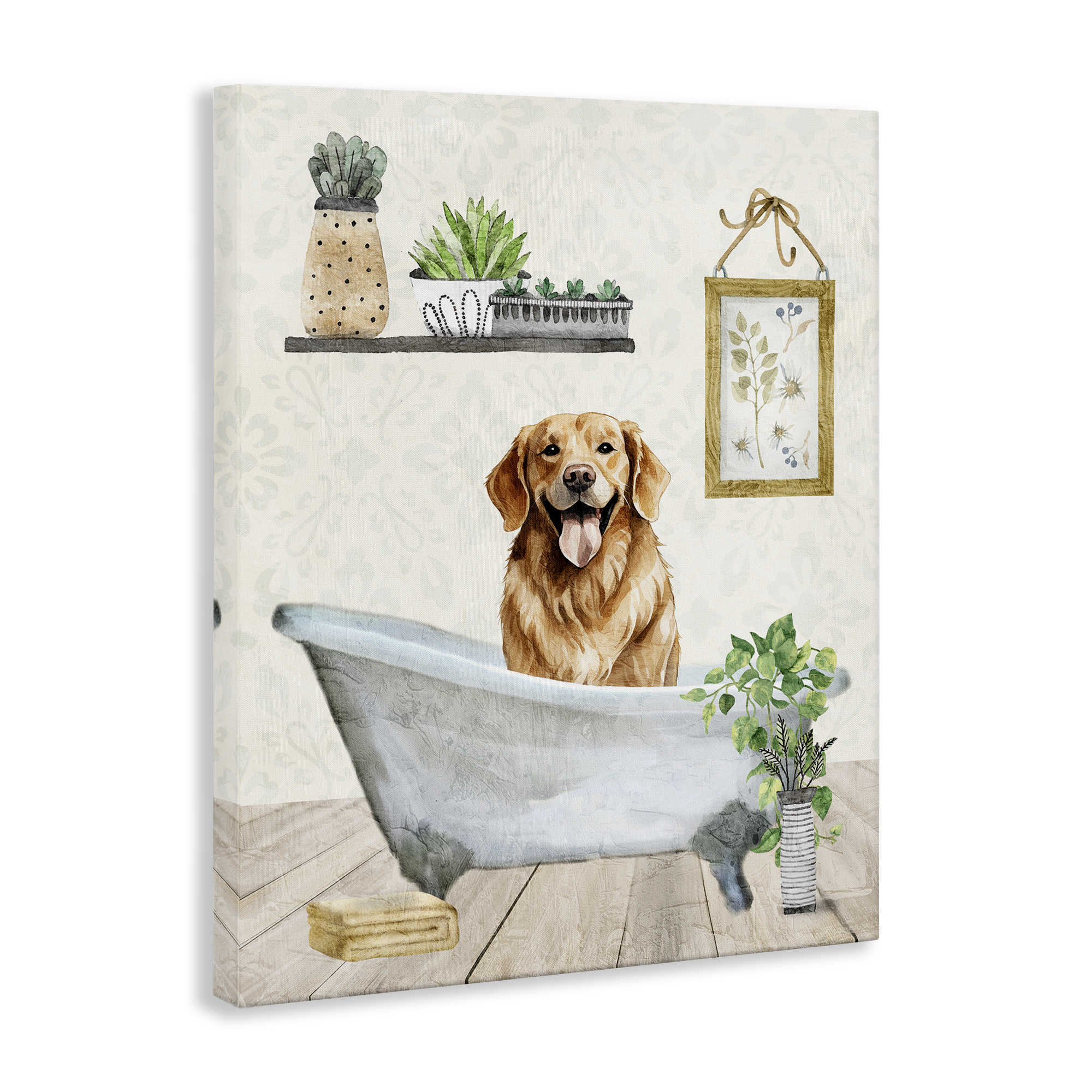 Stupell Industries Doggie Bath Time Bath & Laundry Painting Wrapped Canvas Art Print Wall Art, 30 x 40