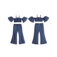 thumbnail image 3 of Yunliwuli Girls Summer 2PCS Pants Sets Short Sleeve Off Shoulder Tops Denim Flared Pants Sets, 3 of 10