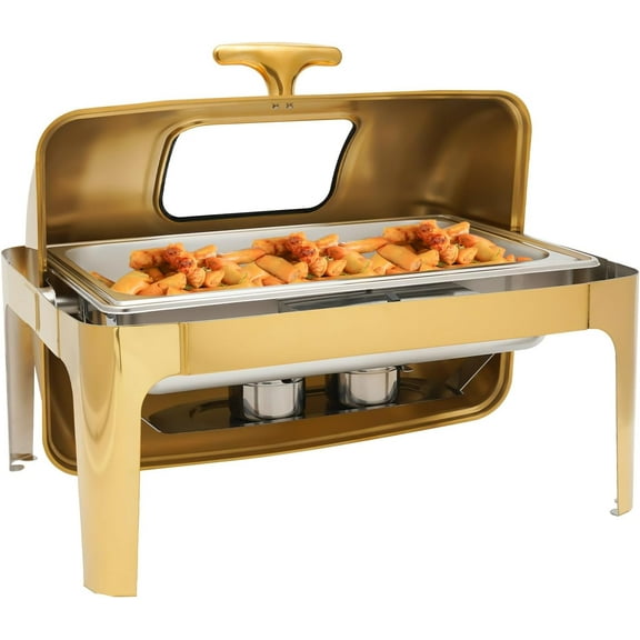 9L Chafing Dish,9.5Qt Roll Top Chafing Dish Buffet Set,Rectangular Stainless Steel Chafer for Catering,Buffet Server and Warmers Set with Glass Window
