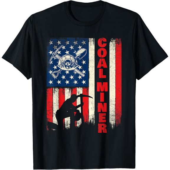 Coal Miner - Patriotic USA Flag Pitman Underground Mining T-Shirt