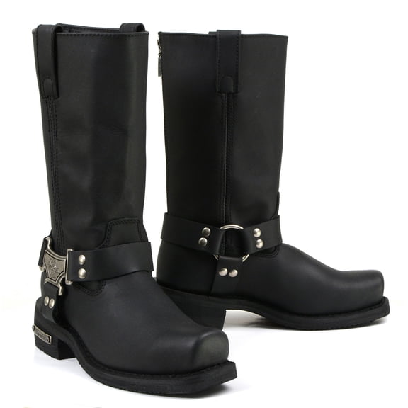 MMCC MB410 Men's Classic Harness Black Leather Biker Boots - Riding Footwear 11.5 Wide
