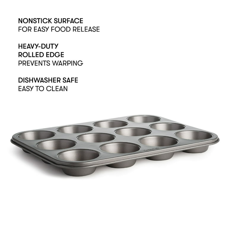 Cooking Light Non-Stick Carbon Steel Muffin Pan, 12 Cups, Dishwasher Safe