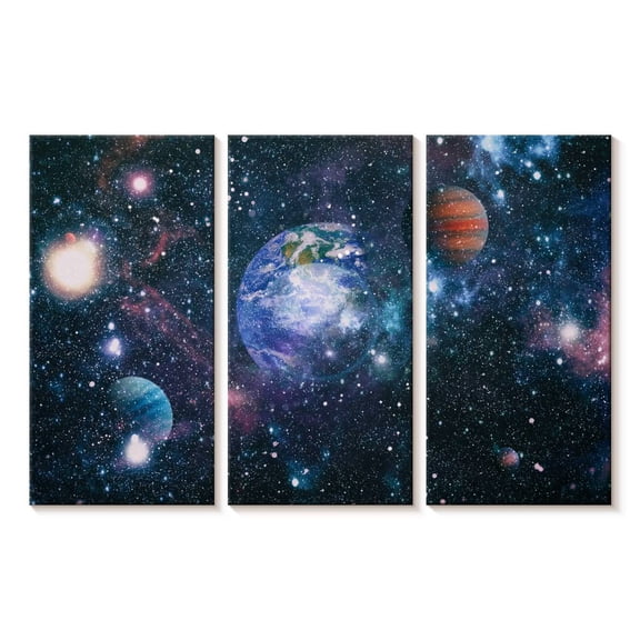 Elephant Stock The Great Galaxy Wall Art - Horizontal Multi Panel Canvas - Living Room Wall Decor - Astronomy & Space Multi Panel - Blue And Teal Decor - 23" x 14"