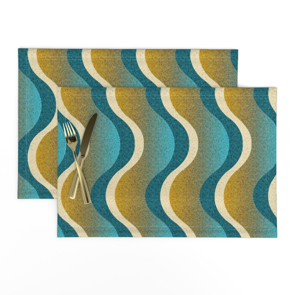 Linen Cotton Canvas Placemats (Set of 2) Art Deco Yellow Waves