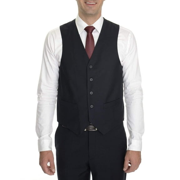 Mens Solid Navy Blue Five Button Wool Vest