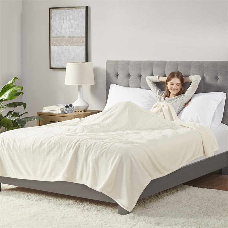 Serta 100 Polyester Fabric Microlight Heated Electric Blanket in Ivory Walmart