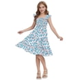 thumbnail image 3 of Actgleam Girls Dress Floral Ruffle Square Neck Sleeveless A-Line Sundress with Tie Back for Summer Beach Party,Blue Floral,11-12Y, 3 of 8