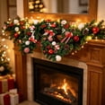 thumbnail image 4 of Strundghti Candy Cane Christmas Garland 6FT/9FT with Pinecones, Red Berries and Ball Ornaments — Bendable PVC Pine Vine for Indoor & Outdoor Holiday Decor, 4 of 7