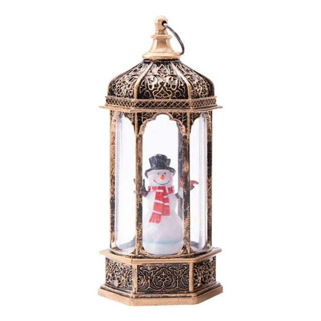 Abbracc LED Light up Christmas Lantern Centerpiece Accents Battery Operated for Holiday Snowman