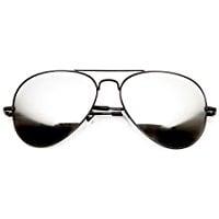 Pilot Fashion Aviator Sunglasses Black Frame with Mirror Lenses for Men and Women