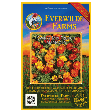 Everwilde Farms - 500 Sparky Mix French Marigold Garden Flower Seeds - Gold Vault Jumbo Bulk Seed (Best Seed Starting Mix For Peppers)